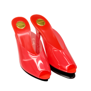 Scarlet Transparent Mule Heels